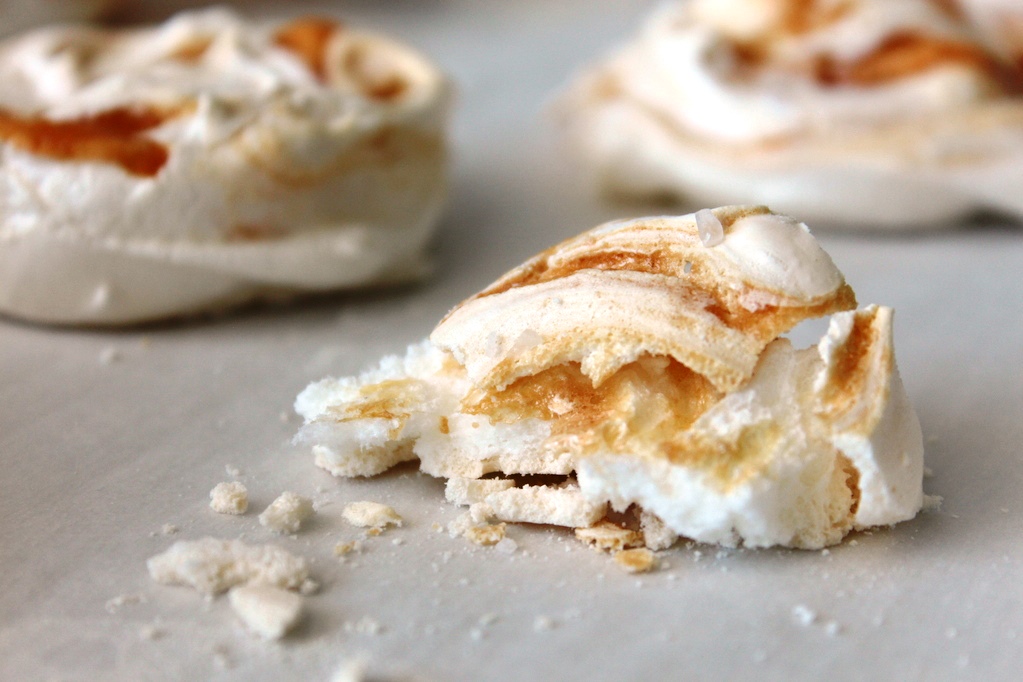 Salted Caramel Swirl Meringues