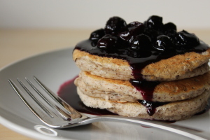 Gluten-Free Buttermilk Pancakes with Blueberry Sauce